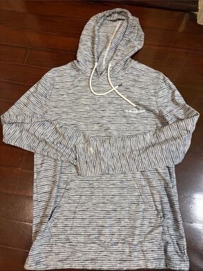 Quiksilver Men's Blue and White Striped Hooded Pullover